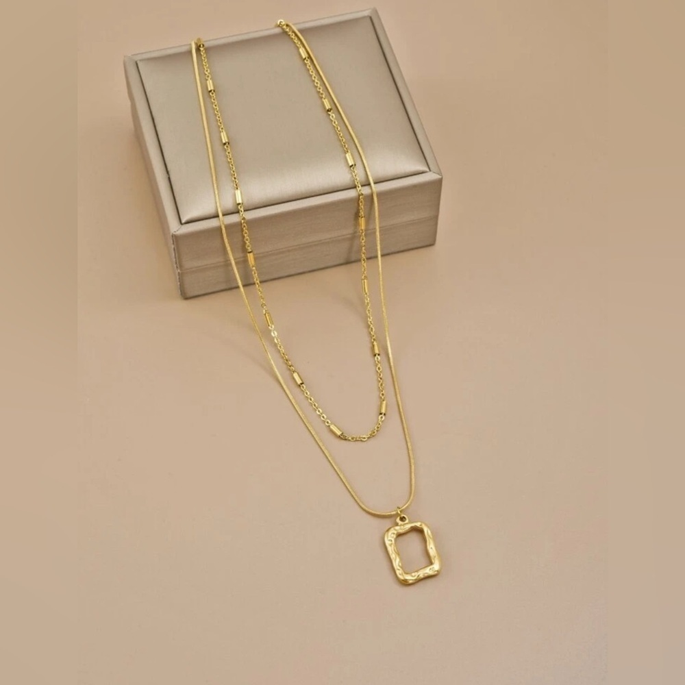 Gold Plated Stainless Steel 2pc Geometric Chain Necklace Set
